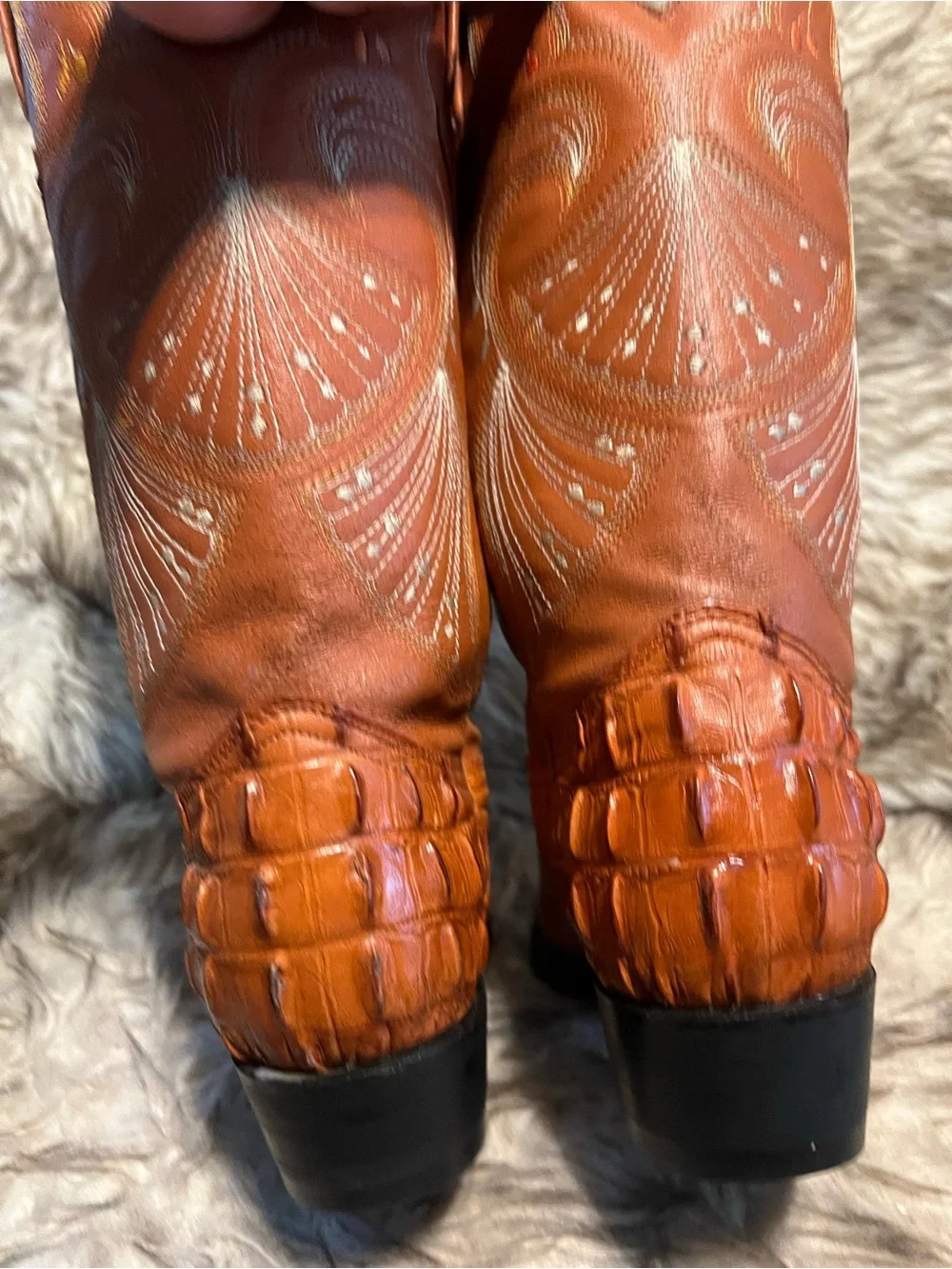 Men's ESPOLON Exotic CAIMAN PRINT & Leather Western Boots in Cognac Brown Sz 6